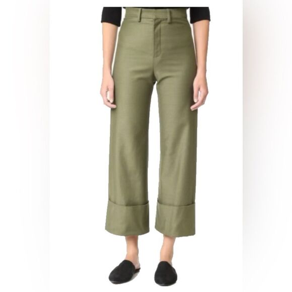 🫒 SEA New York High-Waisted Olive Cuffed Pants – Size 8, GUC - Picture 1 of 4